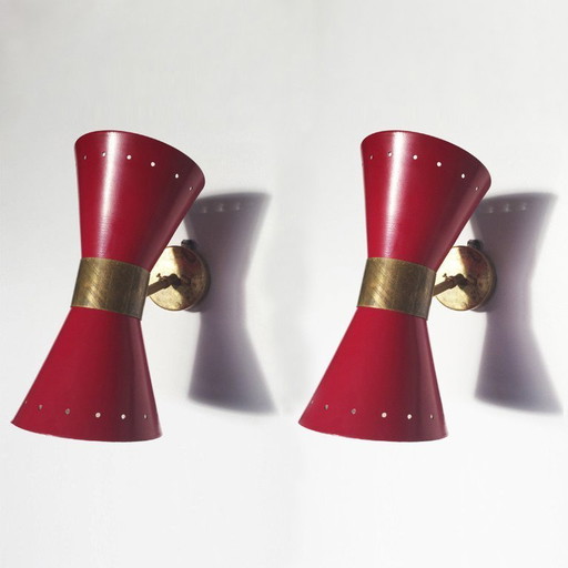 Paire d'appliques murales italiennes "diabolo" de design 1950
