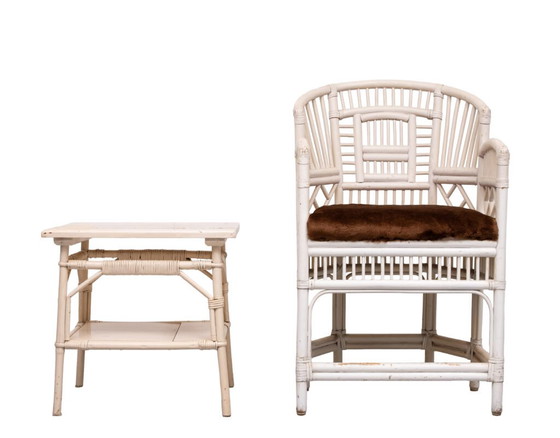 Set vintage Chippendale Brighton Pavilion rattan chair and table 1960s – Armchairs (photo 32 of 40)