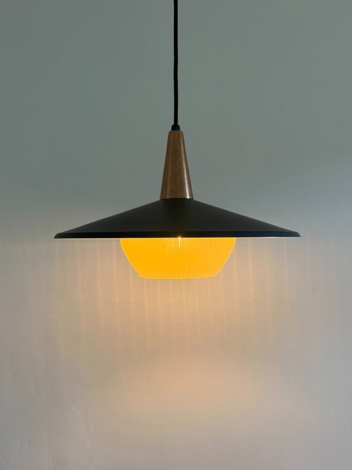 Suspension vintage danoise en cuivre et verre - Lampe style années 60