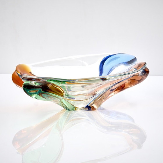 Image 1 of Vintage veelkleurige glazen schaal van František Zemek uit de Rhapsody-collectie