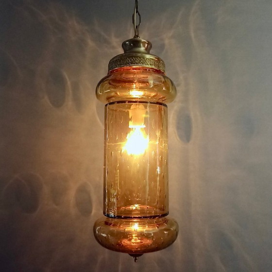 Image 1 of Gran farol "Bulicante" de cristal de Murano soplado de finales de los años 50 con marco de latón.