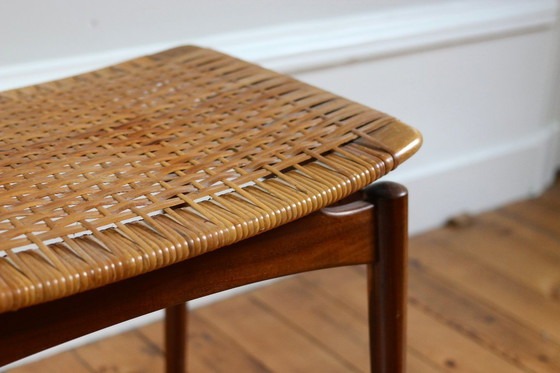 Image 1 of Vintage Scandinavian teak and wicker stool/footrest, 1960s Omann