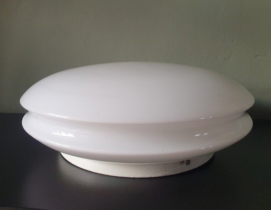 Image 1 of Vintage Raak Amsterdam opaline UFO glass ceiling lamp