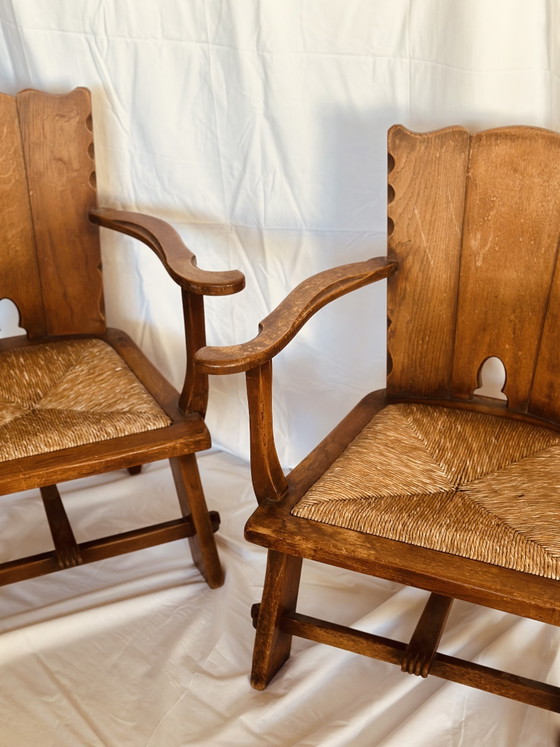 Image 1 of Artifort Theo Ruth Kloosterstoelen Eikenhout Riet brutalist