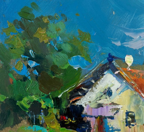 Image 1 of Original Oil Painting Rural House Landscape Quiet village life