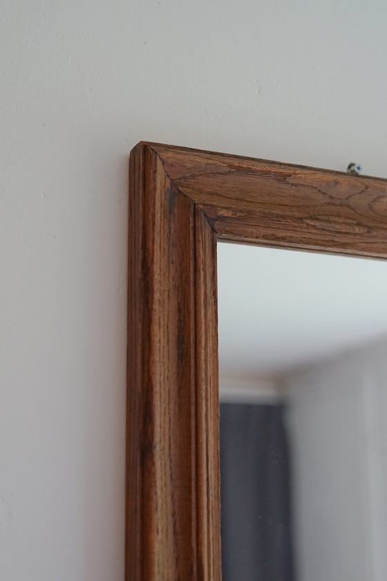 Vintage wall mirror with wooden frame, 103 × 39.5 cm, Glass, Brown (photo 4 of 5)