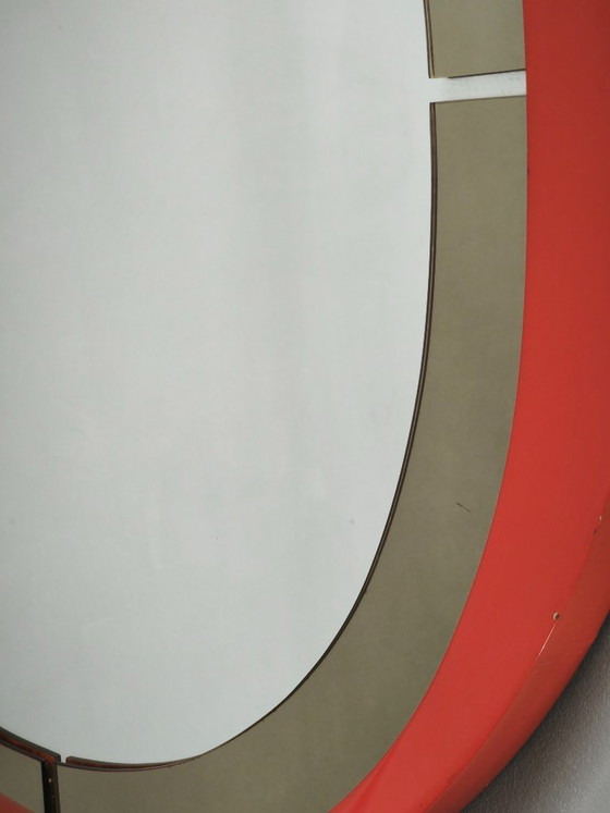1970s Italian Space Age Red Lacquer and Smoked Glass Round Mirror – Wood (photo 2 of 9)