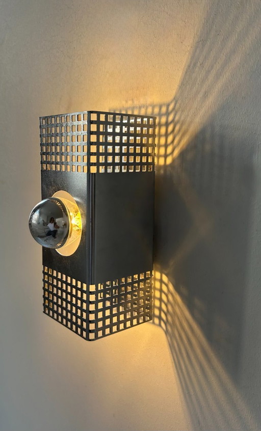 Pair of vintage sconces, chromed metal, France 1970.