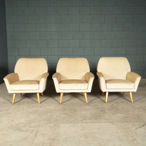 Poltrone vintage – Velluto beige – Anni '60 – fauteuils, Textile