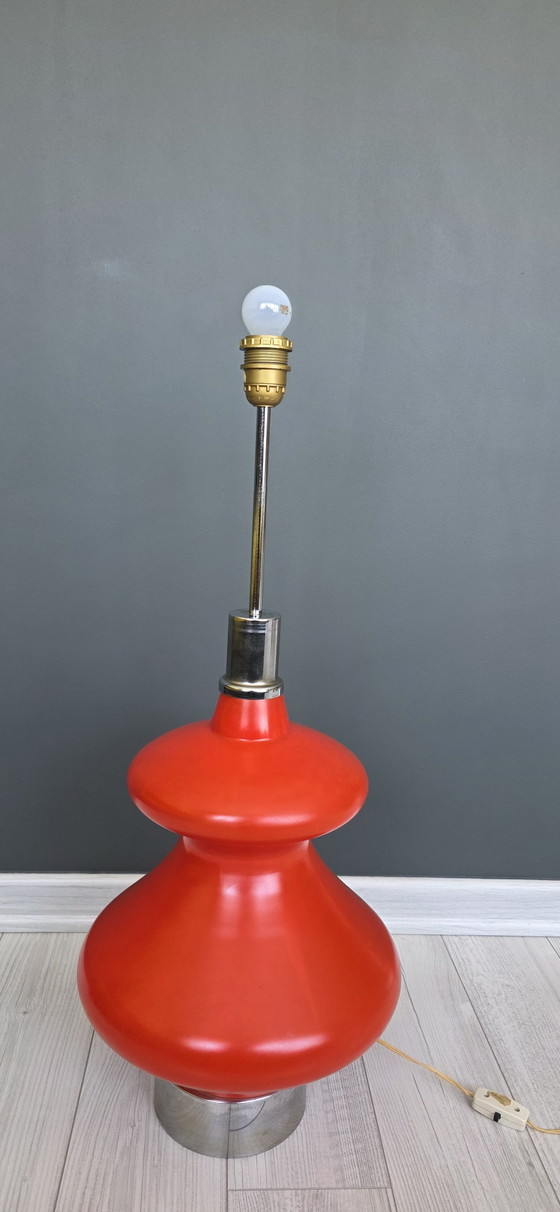 Lampadaire Vintage Space Age 150 cm – Céramique Rouge & Abat-jour Tissu – Textile, Ceramic (photo 5 of 11)