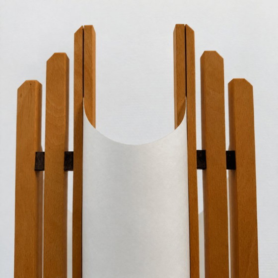 Vloerlamp ‘Manhattan’ -  Domus - hout,  jaren '70, Vloerlampen, Kunststof, Wit (foto 2 van 9)