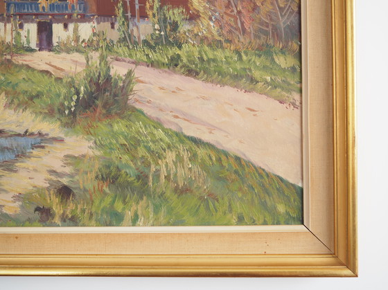 Image 1 of Peinture "Le chalet au bord d'un ruisseau", design scandinave, années 1970