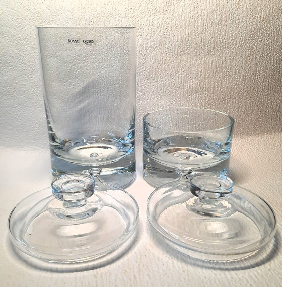 Image 1 of (W022) Set van 2 Vintage Krosno Bonny Bonbonnières Mondgeblazen Kristalglas met Deksel en Luchtbel - Groot + Klein