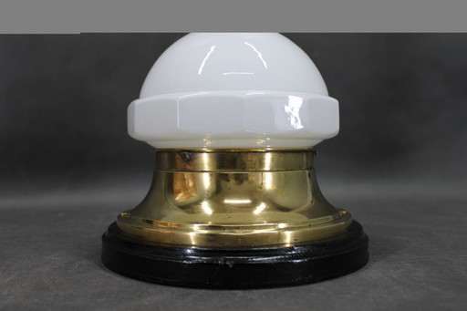 1920s Secession Brass and Glass Table Lamp, Czechoslovakia