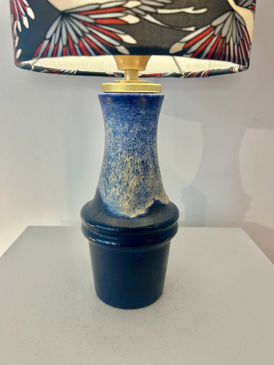 Image 1 of Atmospheric table lamp with crane motif shade made from Scheurich vase