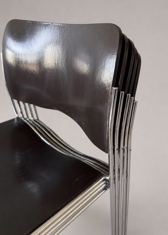 Image 1 of 5x Howe 40/4 stoelen – David Rowlan, Donker Bruin, Hout