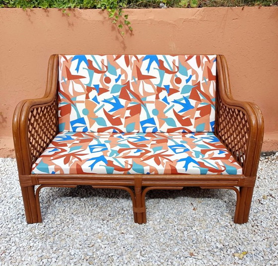 Vintage rotanbank uit de jaren 70 – 2 zitsbanken, Rattan (photo 2 of 11)