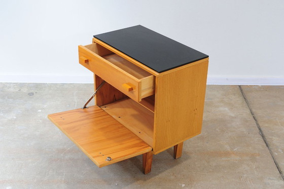 Image 1 of Mid Century Nightstands Ash Veneer & Black Glass František Mezulánik Nový Domov 1970s Czechoslovakia