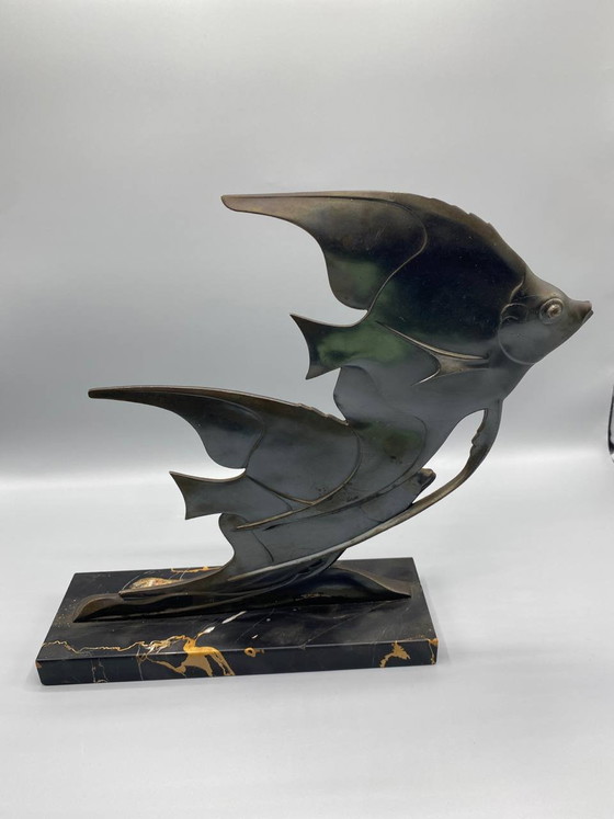 Art-déco-Skulptur – Zwei Skalarfische – Signiert M. Font – Bronze und Portoro-Marmor – Bildhauerei, Art Deco (photo 3 of 7)