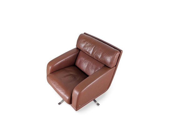 Image 1 of Poltrona girevole originale Rolf Benz in pelle, marrone, poltrona direzionale di design.