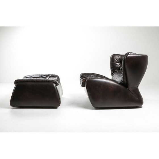 Image 1 of Vintage dark brown "Pasha" lounge chairs and ottoman by Durlet 1970