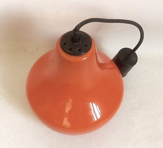 Image 1 of Lampada a sospensione in vetro opalino arancione di Peill & Putzler, anni '70, diametro 23,5 cm.