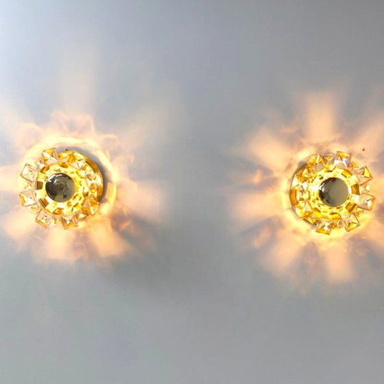 Image 1 of Lámparas de pared Palwa Alemania. Cristal dorado de mediados de siglo, años 70.