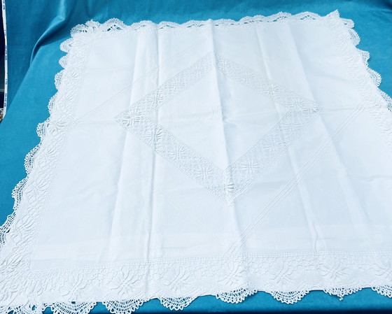 Image 1 of Vintage white pillowcases with lace & monogram**