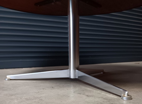 Image 1 of Vintage round coffee table with loose patchwork of cowhide