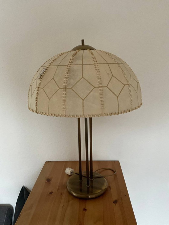 Image 1 of Vintage Mid-Century Table Lamp, Brass and Leather, 1960s/70s, Idell Kaiser Leuchten