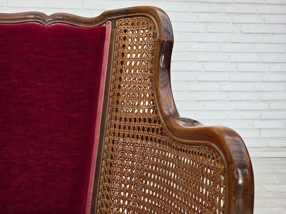 Image 1 of Fauteuil danois des années 1950, velours d'ameublement, bois de frêne, maille d'ameublement.