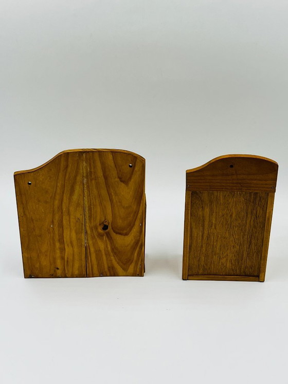 Image 1 of Wooden wall-mounted egg cup holder and utensil holder