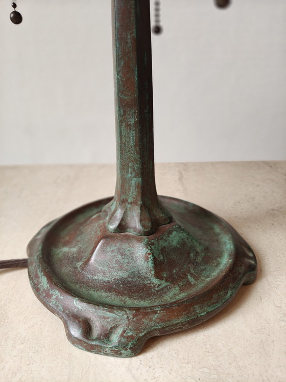 Image 1 of Reproduction of Tiffany poppy table lamp - bronze base
