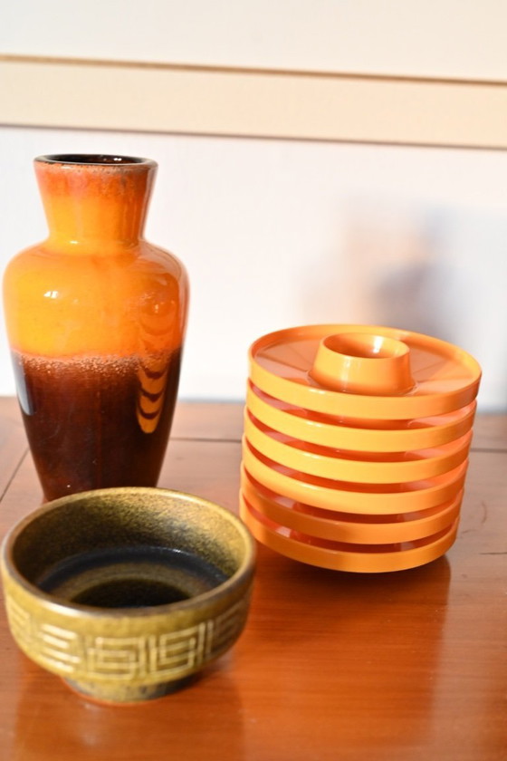 Image 1 of Coffret cadeau vintage - Allemagne de l'Ouest : vase et bougeoir Scheurich - Valon Vintage Popper