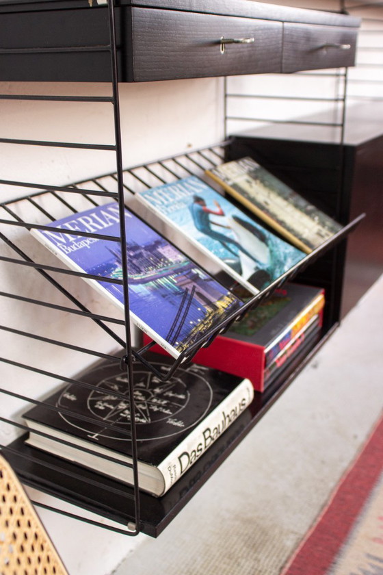 Image 1 of Original String shelf, vintage Nisse black sideboard bookshelf