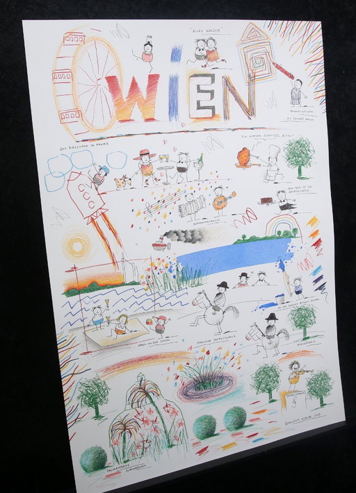 Schlote, Wilhelm - Wien-Riesenrad- Original-Entwurfszeichnung - signiertes UNIKAT