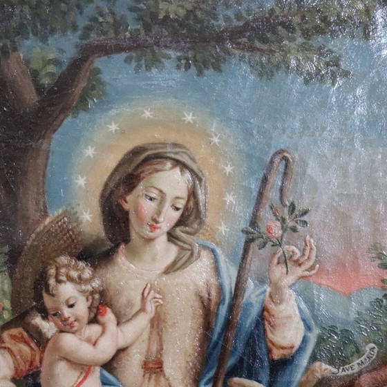 Image 1 of Mary the Shepherd, Signed Raphael Fogliardi and dated 1795, Italian Oil Painting on Canvas