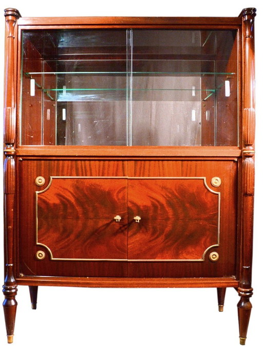 Mahoniehouten vitrinekast of barkast, jaren 70, B92 x D46,5 x H123,5 cm – vitrinekasten, Glass, Wood