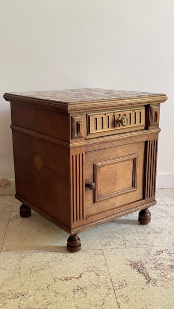 Image 1 of TABLE de Chevet Ancienne Bois et MARBRE