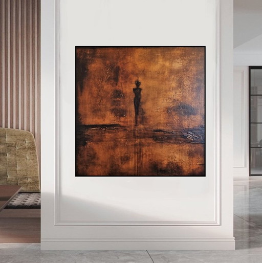 Frances Eckhardt - modern art figurative painting hand-painted dark mysterious 90x90 cm