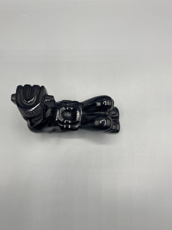 Chac-Mool-Skulptur aus schwarzem Onyx – Mesoamerikanische Figur im aztekischen Stil – Mexiko des 20. (photo 5 of 7)