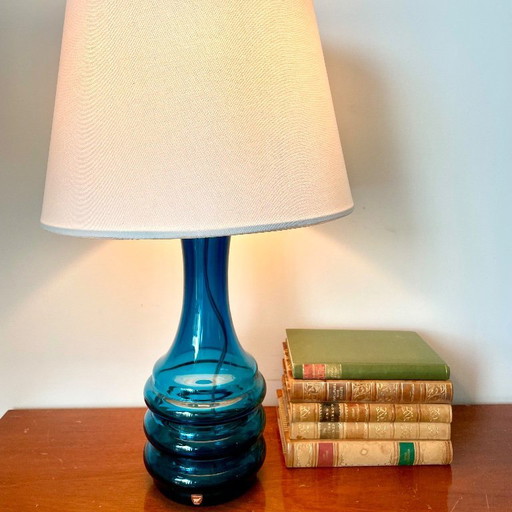 Grande lampe de table en verre bleu sarcelle par Carl Fagerlund pour Orrefors, Suède, années 1960
