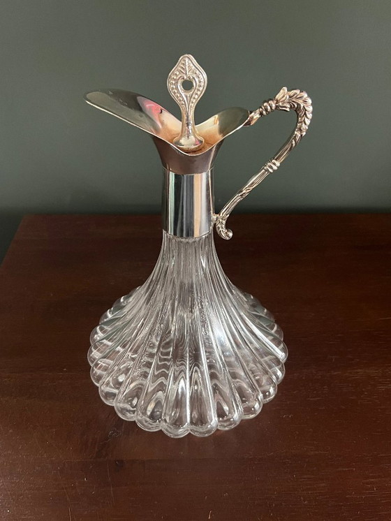 Image 1 of Mundgeblasene Karaffe/Dekanter mit versilbertem Ausguss und Griff ca. 1930