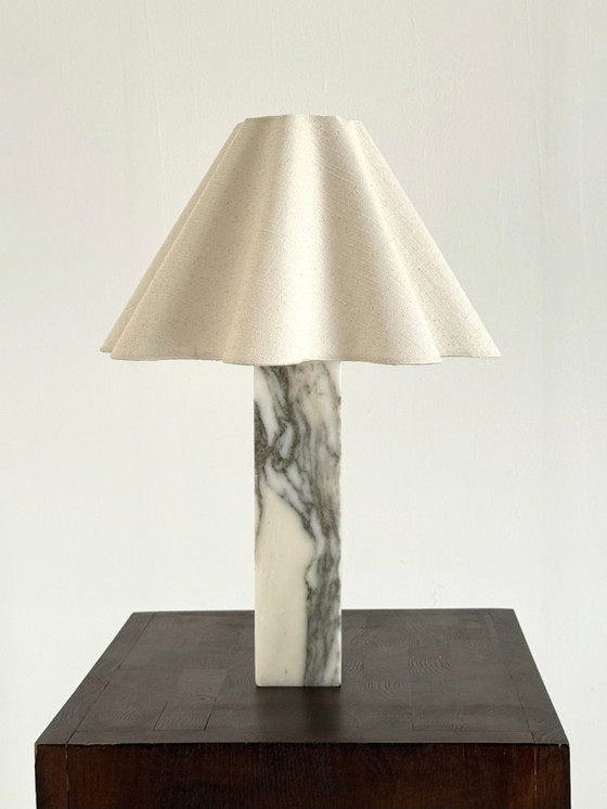 Image 1 of Vintage marble table lamp with linen shade
