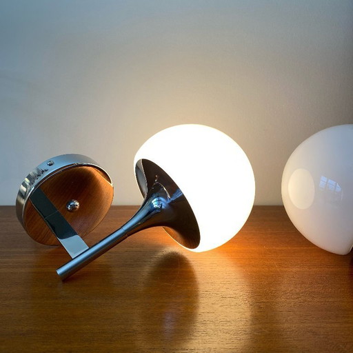 Pair of Sciolari 1970s wall sconces in chromed metal with white opaline glass globes