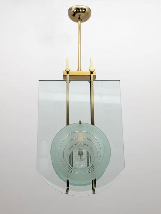 Image 1 of Gallotti & Radice Mid-Century Modern Italian Brass and Crystal Pendant, 70s