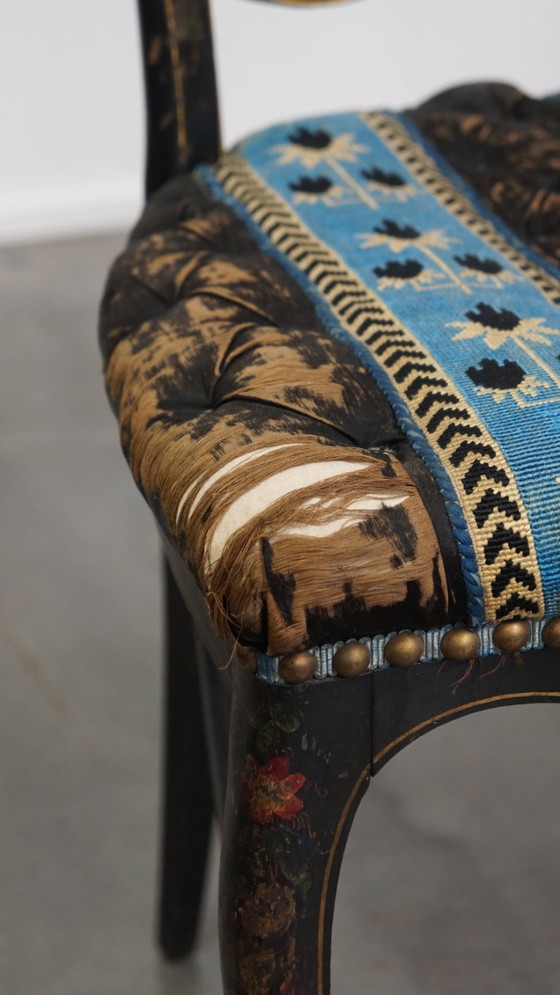 Image 1 of 4 x Antiek Frans Napoleon 3 stoeltje ingelegd met parelmoer