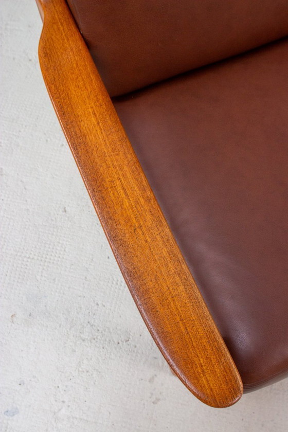 Image 1 of Canapé vintage en teck, style danois, Juul Kristensen, cuir, milieu du siècle