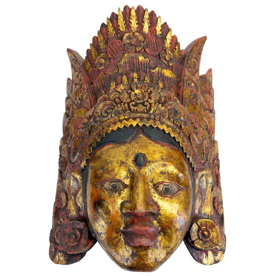Máscara Topeng balinesa monumental Diosa Sinta – Madera de Pule y Pan de Oro – circa 1950 – Esculturas (photo 3 of 8)