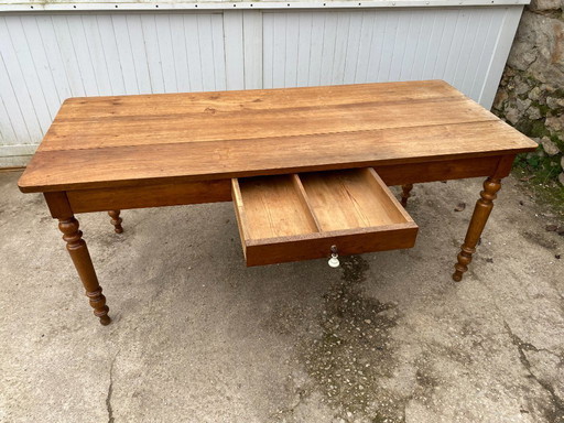 Sam solid oak farmhouse dining table with 1 drawer, circa 1950, 180x74cm